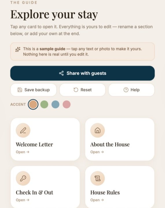 The guide's edit view, with the Share with guests button